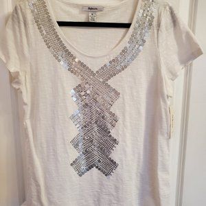 Style & Co short sleeve white sequined  knit top size XL